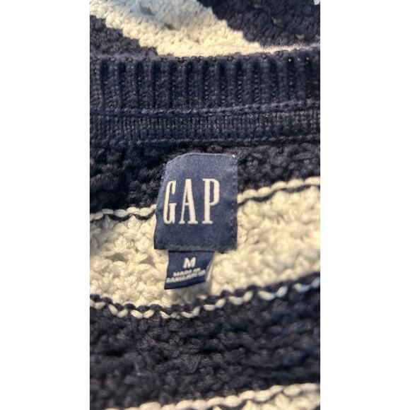 GAP Crochet Sweater Y2K Women Size M White/Navy Split-Hem Oversized Boho - Picture 7 of 8